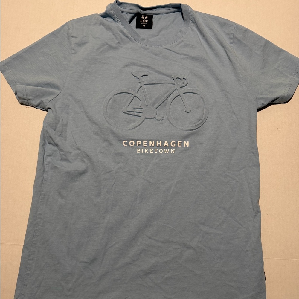 Fox 'copenhagen,biketown' bubble print front, light blue medium ss t-shirt #1469